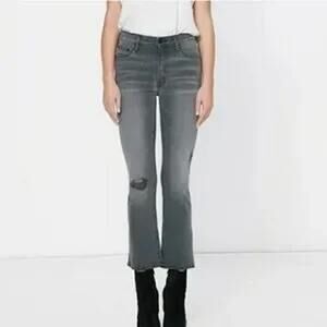 Mother The Insider Crop Bootcut Distressed Jeans Last Chance Saloon Black 25